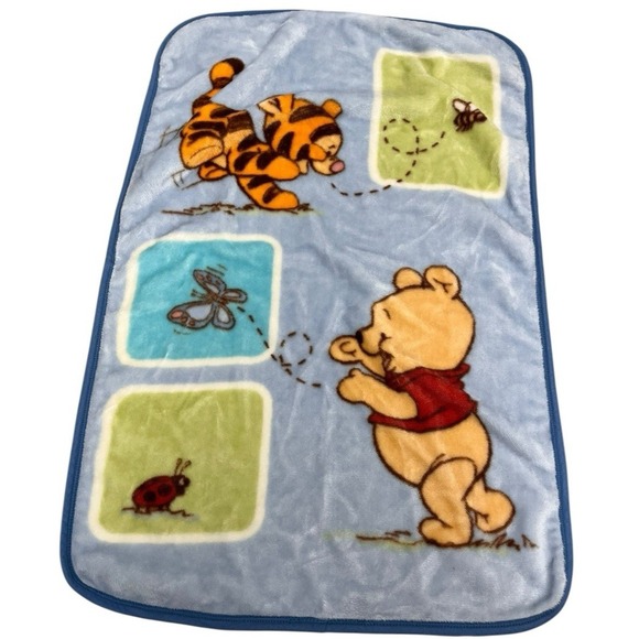 Vintage Disney Winnie The Pooh Plush Blanket Tigger Bee Butterfly Ladybug 30x45